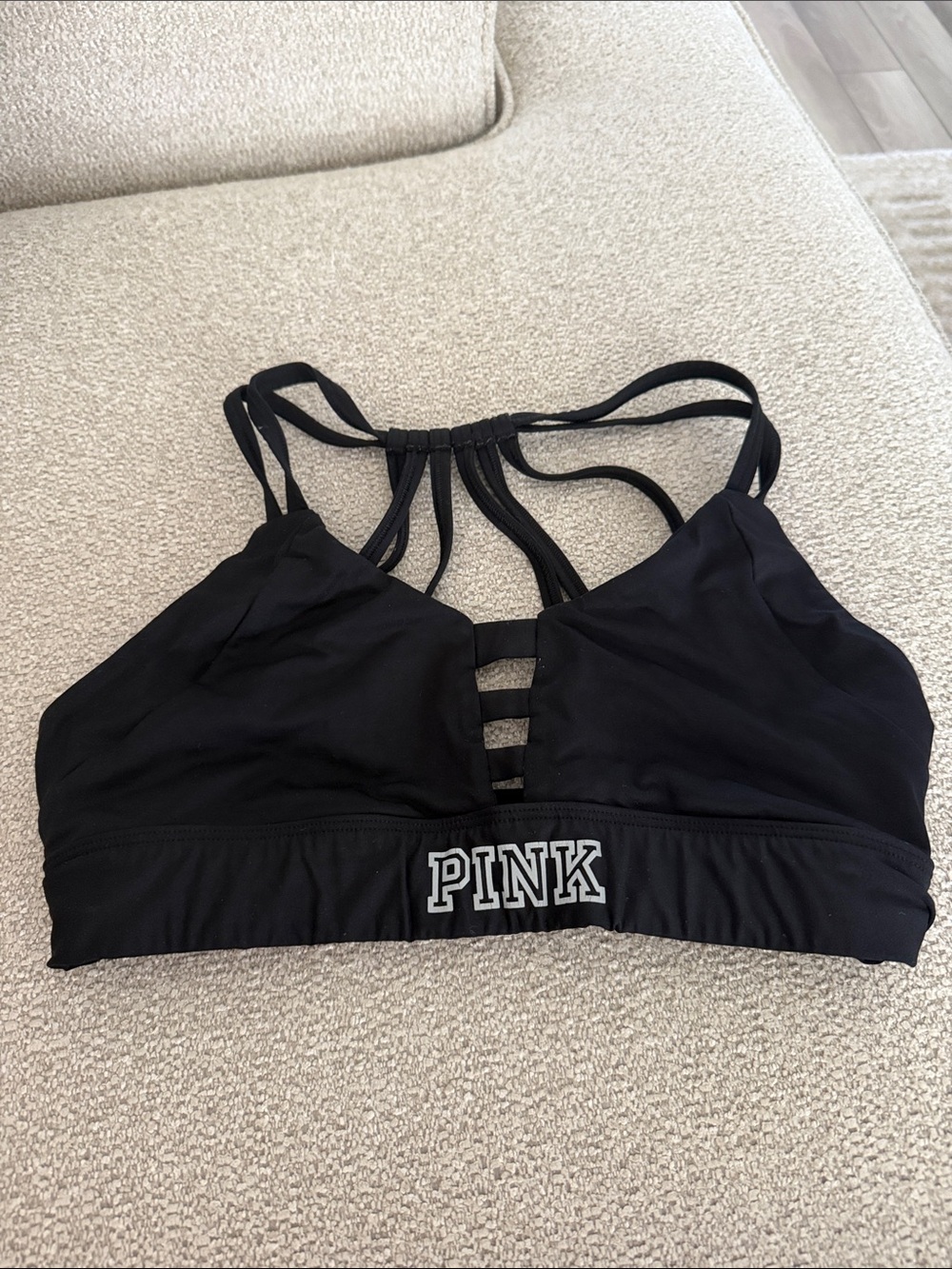 PINK Victoria's Secret Black Strappy Sports Bralette